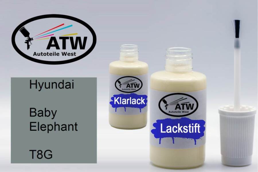 Hyundai, Baby Elephant, T8G: 20ml Lackstift + 20ml Klarlack - Set, von ATW Autoteile West.